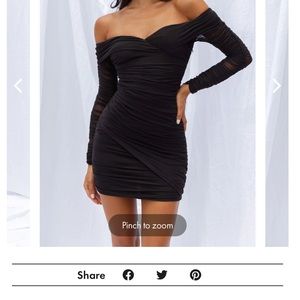 MOONRISE OFF-SHOULDER CROSSOVER NECKLINE LONG SLEEVE RUCHED DRESS BLACK